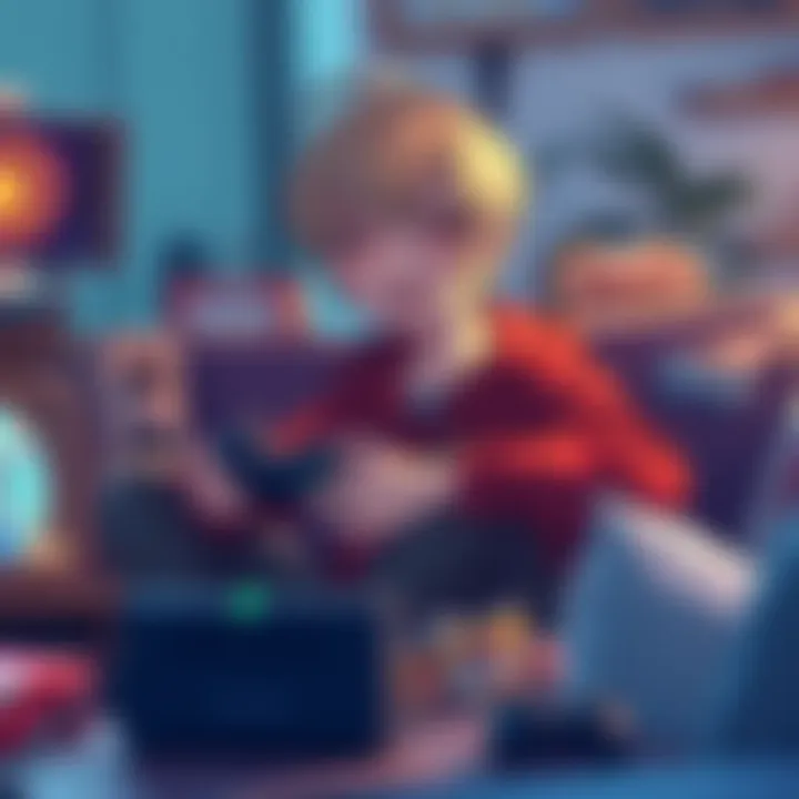Kenma, a character with short light hair and a focused expression, sits comfortably playing video games on a couch, surrounded by game consoles and snacks, smiling slightly.
