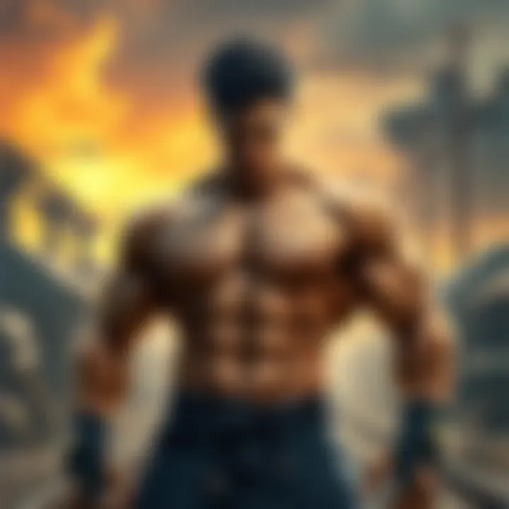 Kenshiro stands with a determined look, showcasing his muscular build in a post-apocalyptic setting, reflecting his age debate from HNK1 to HNK2.
