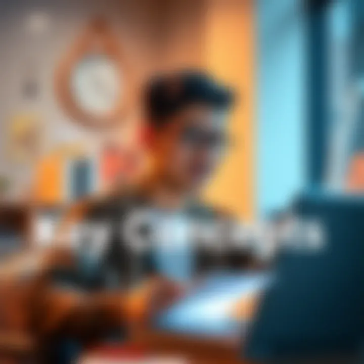 A person studying key concepts with a notebook and laptop, looking focused and engaged.