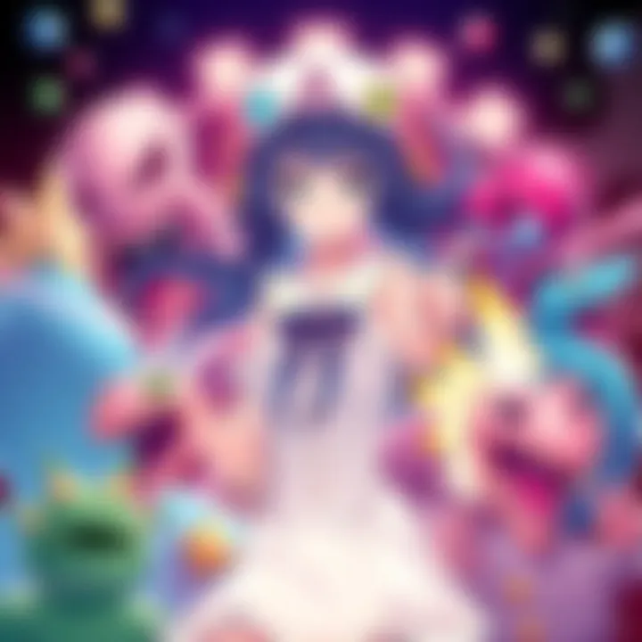 Artwork featuring the main character of Kaiju Girl Caramelise surrounded by colorful kaiju elements