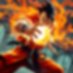 Ki Blast Super Technique in Action A fighter unleashes a powerful Ki Blast, glowing energy forming a bright sphere in their hands, ready to launch in a dynamic combat pose.