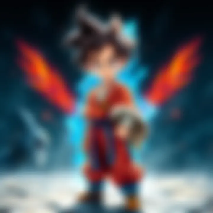 AGL Kid Goku poses determinedly, showcasing his youthful features and unique outfit, ready to battle against Cell and SSBK Goku in an epic showdown.