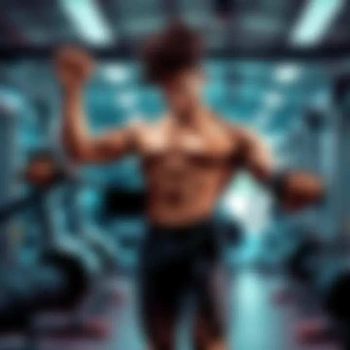 Individual lifting weights in a gym to achieve a muscular and toned physique inspired by a cartoon character