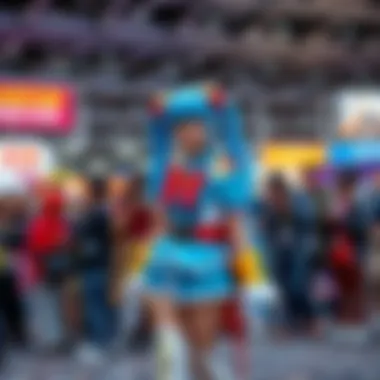 A cosplayer dressed as Kid Chi Chi, showcasing the costume at Momocon, surrounded by fans taking pictures.