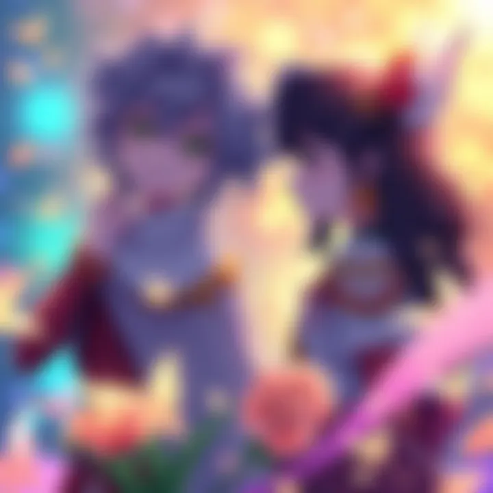 Killua and Nanika share a moment, symbolizing their strong bond and understanding, set in a colorful fantasy background.