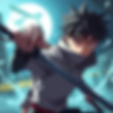 Killua Zoldyck practicing his assassin skills without nen, showing focused determination while his brother Illumi trains with nen abilities in the background.
