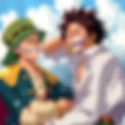 Kin'emon's quirky humor and Zoro's dry wit come together in a funny scene