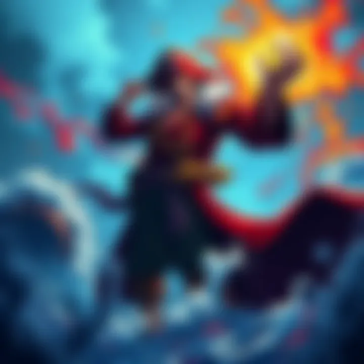 The King of Pirates stands confidently with a powerful aura surrounding him, showcasing his unmatched Conqueror's Haki in a vibrant ocean setting.