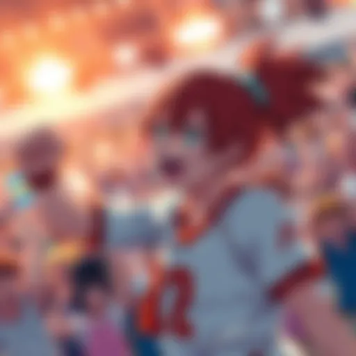Kirimina celebrates reaching the finals after defeating Momojirou, with a determined look on their face amid a cheering crowd.