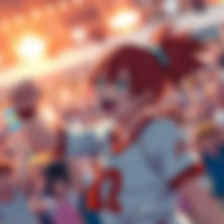 Kirimina celebrates reaching the finals after defeating Momojirou, with a determined look on their face amid a cheering crowd.