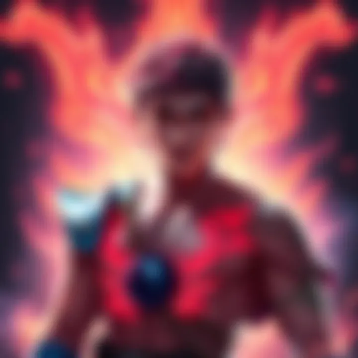 Kishibe stands strong with battle scars, showcasing his potential in aura farming, surrounded by a vibrant aura glow.