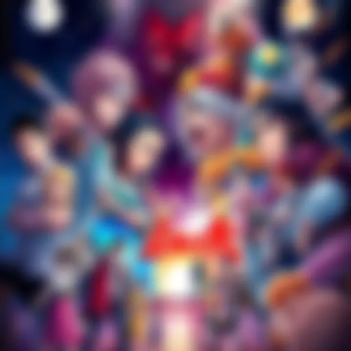 An illustration showing various characters and elements from Kishimoto's work, symbolizing his storytelling techniques and narrative depth.