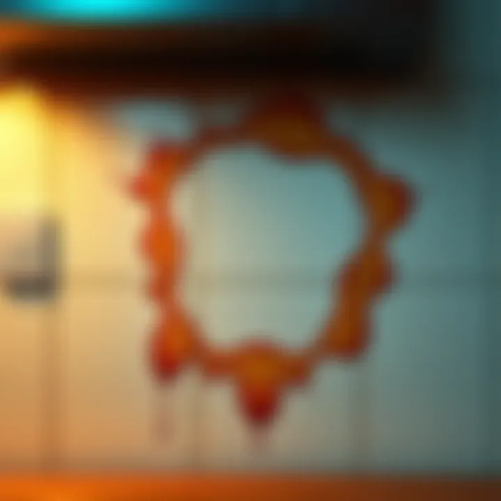 A close-up of a kitchen wall stain that looks like a character, capturing the unique shape and color patterns.