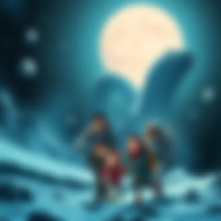 The Kito family embarks on a space journey with a giant worm in the background, showcasing a dramatic lunar landscape.