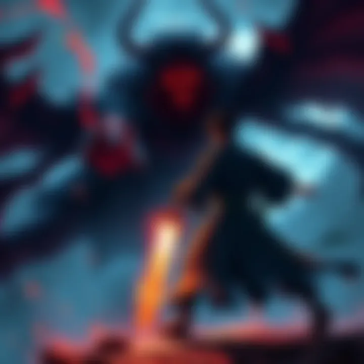 Kiyoshi stands bravely with a glowing weapon, facing a menacing dark spirit in a tense scene