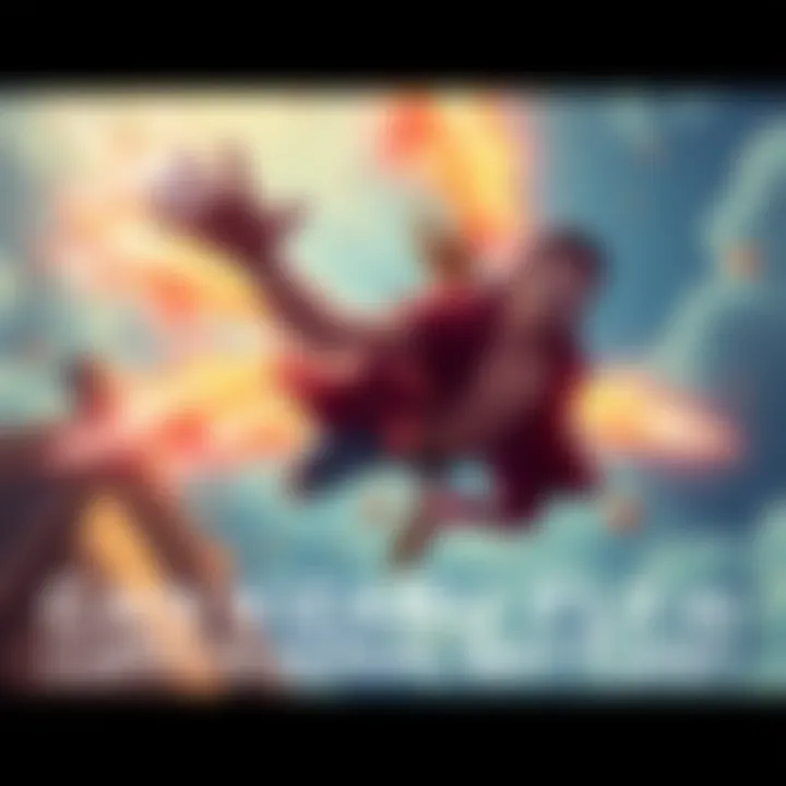 Kizaru flying in the sky with energy beams, facing Luffy during an aerial battle