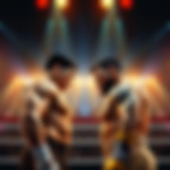 Kizaru and Shamrock standing in the boxing ring, ready to fight, with focused expressions and an energetic crowd in the background