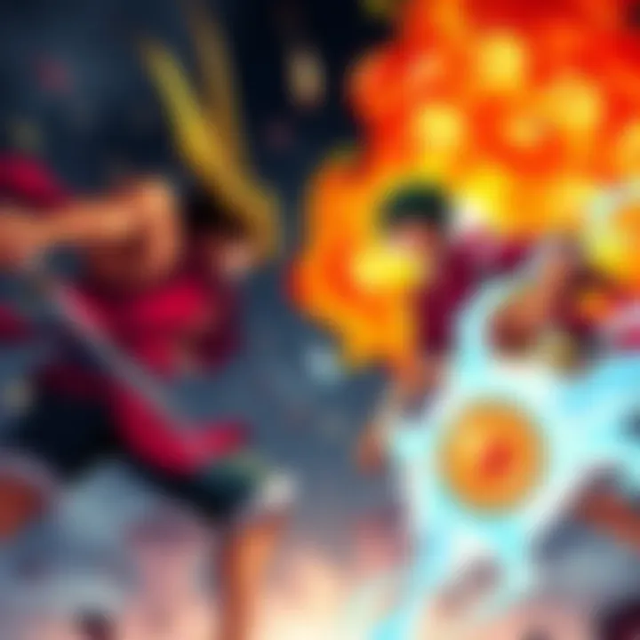 Kizaru and Luffy prepare to battle, showcasing their unique powers in a tense standoff scene.