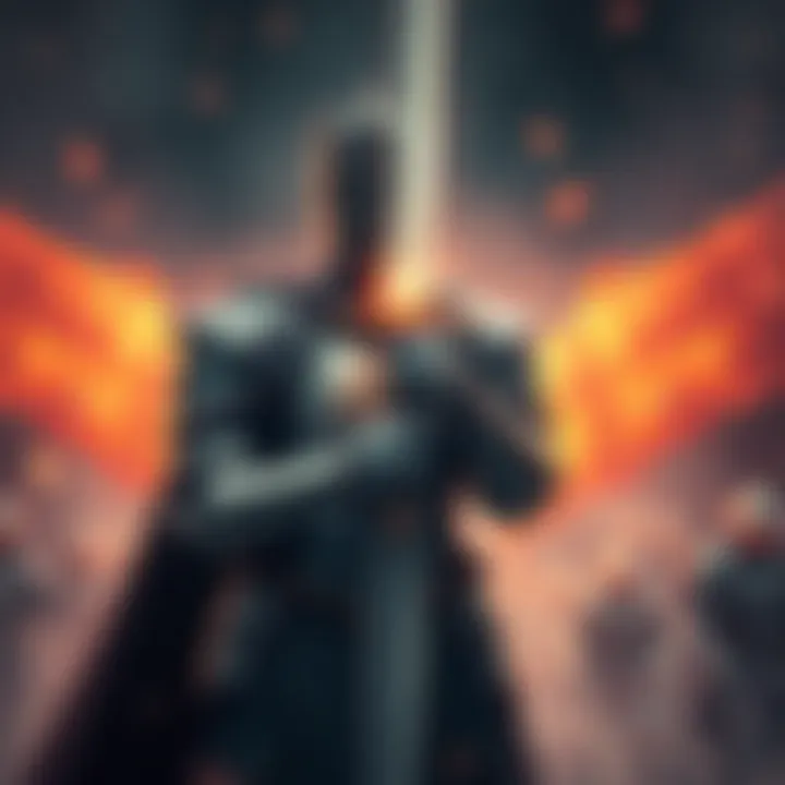 The Knight King stands confidently with a sword, surrounded by an aura of power as new challenges loom in front of him.