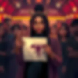 Kobeni confidently holds a document with a devil symbol, surrounded by curious onlookers expressing surprise.