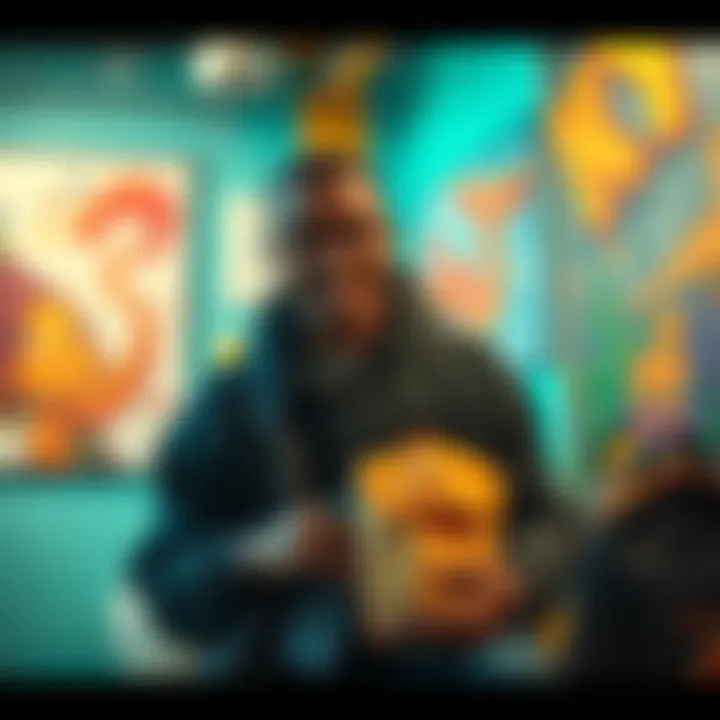 Kobeni engaging in daily activities, surrounded by colorful artwork by @ArtOfOpal.