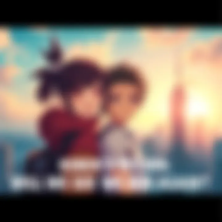 Kobeni stands beside Denji, both smiling with a city skyline in the background, showcasing their friendship and connection.