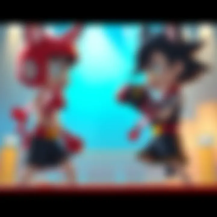 Kobeni and Yoru face each other in an animated boxing ring, showcasing their fighting poses and unique styles