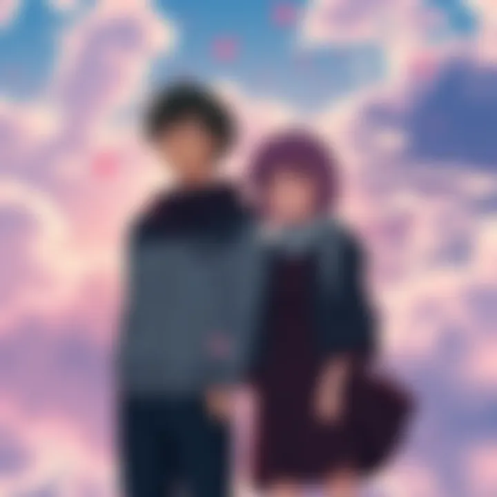 Two main characters from Koe no Katachi standing together with expressive emotions, surrounded by a beautiful animated background, reflecting themes of connection and redemption.