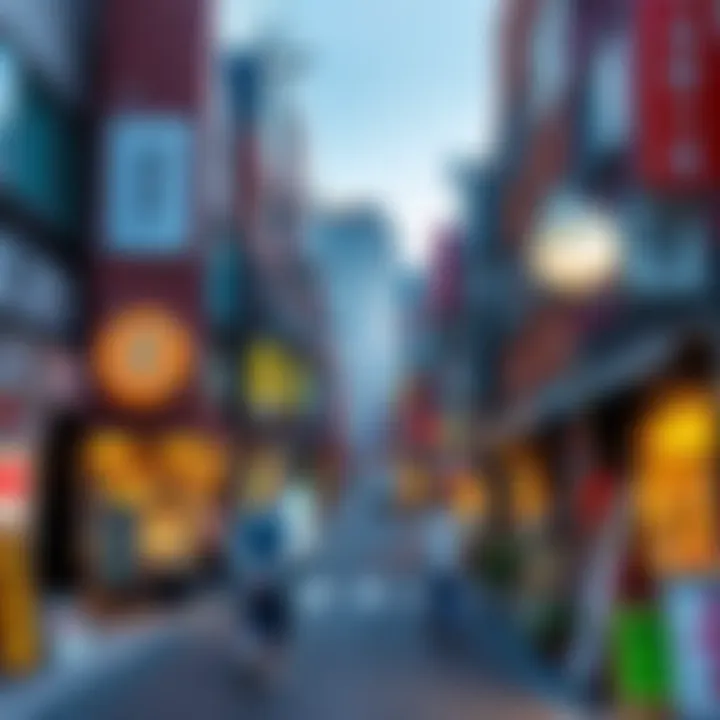 A bustling street in Koenji filled with quirky shops and colorful storefronts, showcasing local culture and creativity.