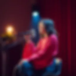 Koganei Niko performs her cover of Bansanka while seated at a microphone, with a soft spotlight shining on her