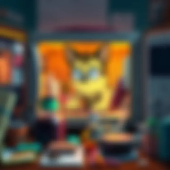 Kogoro humorously looks inside a microwave while searching for clues, surrounded by various odd items.