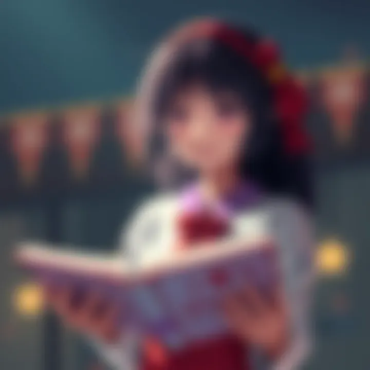 Koishi stands with an open book, expressing her important thoughts to the audience
