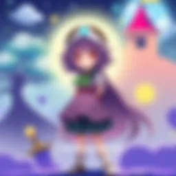 Koishi Komeiji stands confidently with her open third eye, a soft glow surrounding her, set against a whimsical Deltarune background. She resembles a young girl with long hair and a playful outfit, em...