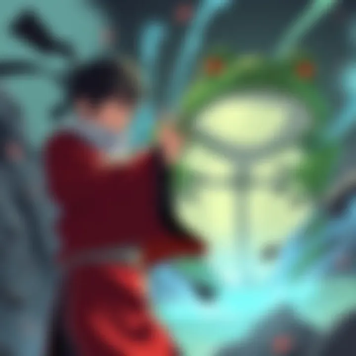Koji using summoning jutsu with a large toad appearing beside him
