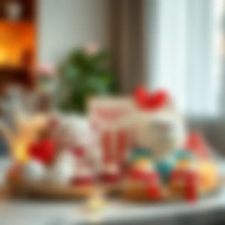 Komi Can't Communicate inspired gifts A selection of thoughtful White Day gifts inspired by Komi Can't Communicate, including cute plush toys, handmade cards, and sweet treats, arranged on a decorative table.