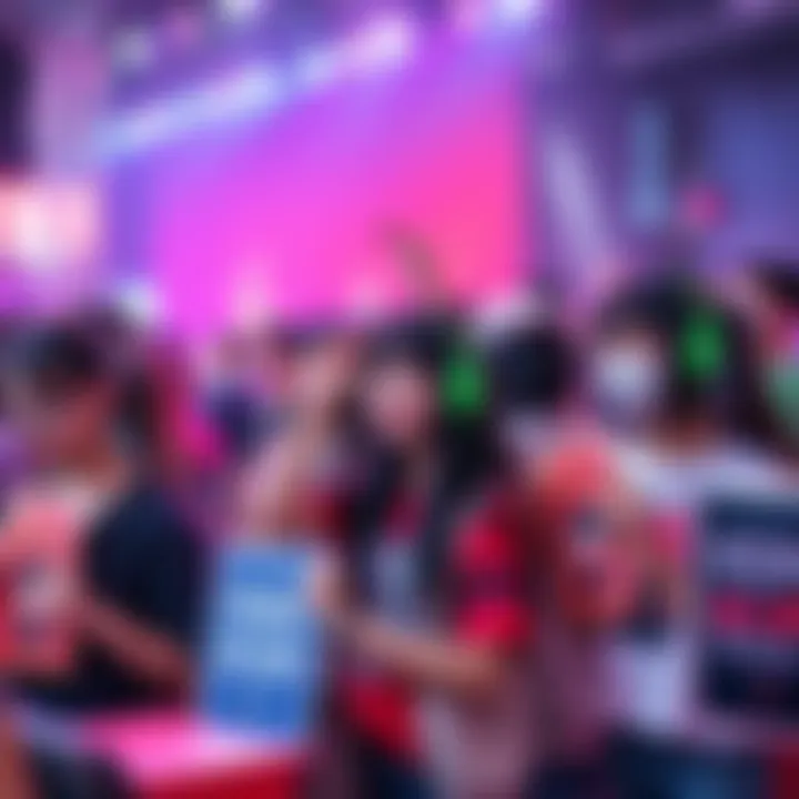 A group of K-on fans enjoying a live music event, holding posters and wearing themed clothing