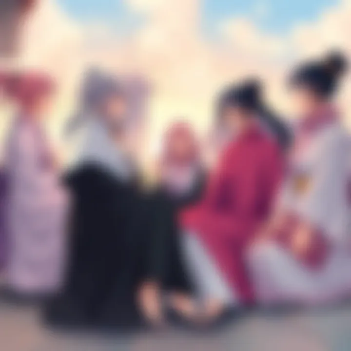 A group of Konoha housewives including Sakura and Temari talking about who should be the stand-in Hokage