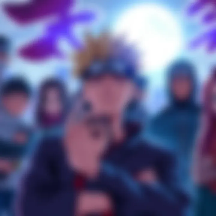 Konohamaru looking thoughtful, surrounded by his students and Team 7, reflecting on his role and past achievements