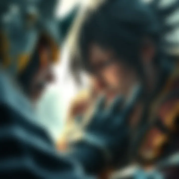 Konohamaru shows determination while confronting Matsuri, who appears aggressive, in a tense battle scene.