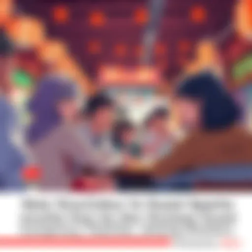 A lively scene at Kourindou showing a new guest creating excitement among different generations, with people discussing and sharing ideas.