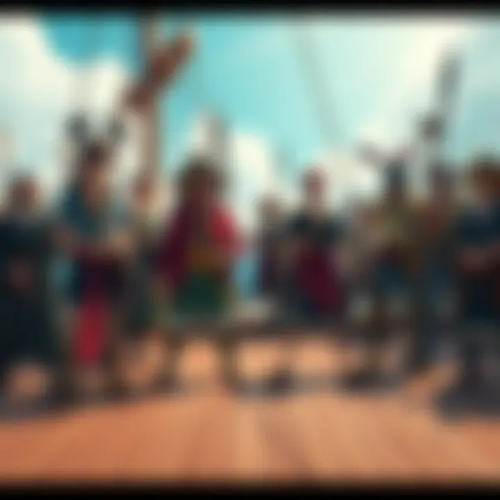 The Kozuki Clan stands alongside the Straw Hats and Moria Pirates, ready for adventure on a ship deck.