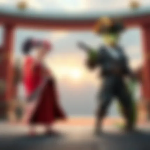 Kozuki Moria stands distinctively on one side with traditional Japanese attire, while Gecko Moria looms larger in a pirate outfit on the other side, symbolizing their contrasting characters and stories.