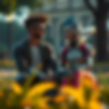 Krillin and Android 18 sitting together Krillin and Android 18 share a moment, smiling at each other in a park setting