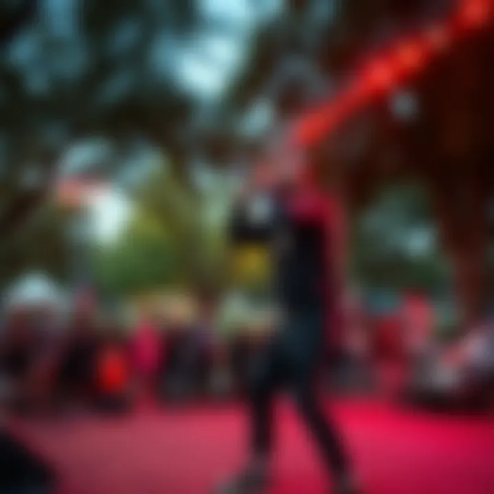 Kronii performing a rap on stage in a suburban park, fans cheering in the background