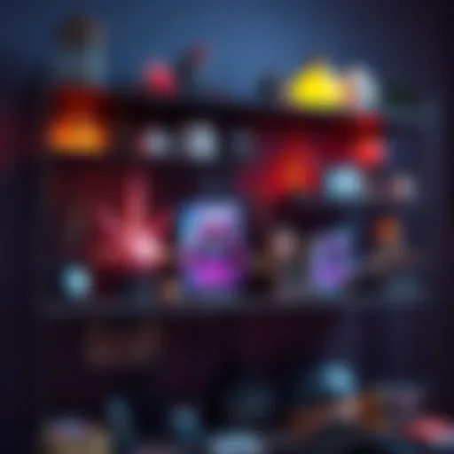 Kson's shelf filled with various interesting collectibles and decorations during a stream