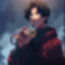 Kuga stands with a thoughtful expression, holding a ring that symbolizes his parents' memory, showcasing a moment of reflection.