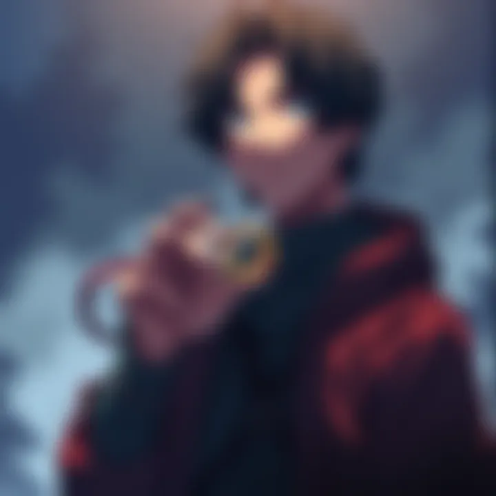 Kuga stands with a thoughtful expression, holding a ring that symbolizes his parents' memory, showcasing a moment of reflection.