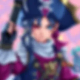 A detailed drawing of a character from Kuja Pirate, showcasing intricate costume details and vibrant colors.