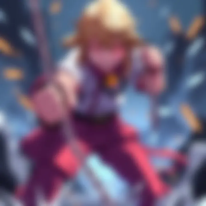 Kurapika, a character with long light hair and distinctive scarlet eyes, is shown in a dynamic pose holding chains, symbolizing his determination and strength.