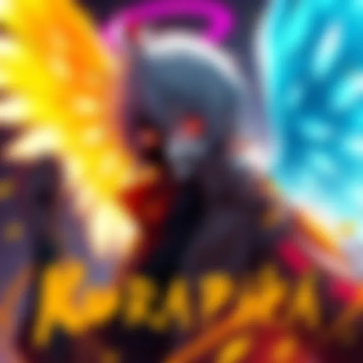 A visual representation of Kurapika, showing his half angel and half death traits with contrasting elements of light and darkness.